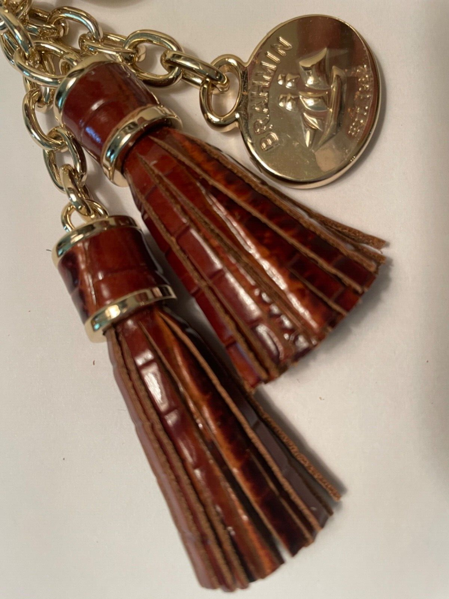 NWT Brahmin PECAN MELBOURNE CROC Red Brown TASSEL Key Fob PURSE