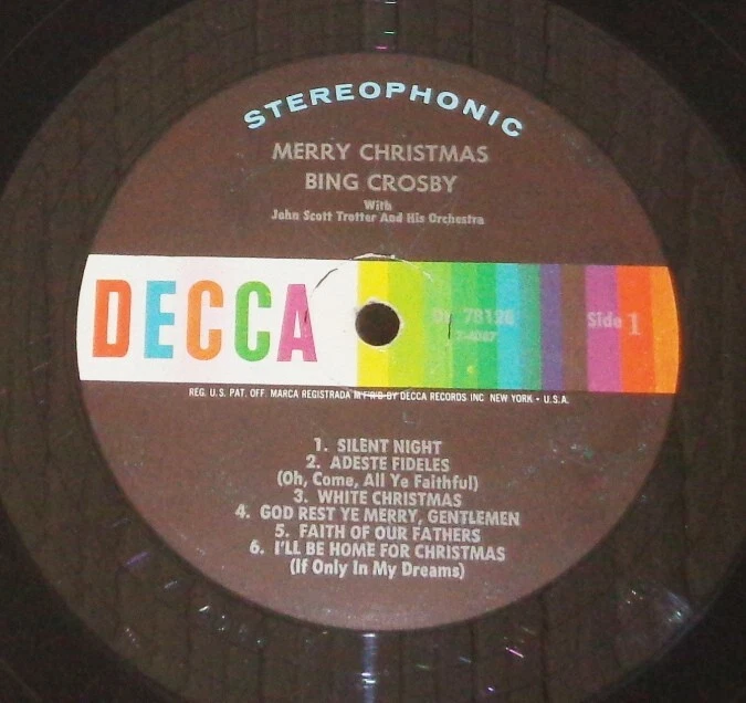 Merry Christmas Bing Crosby Decca Records Vintage 1955 LP Record DL 78128 - Image 3 of 4