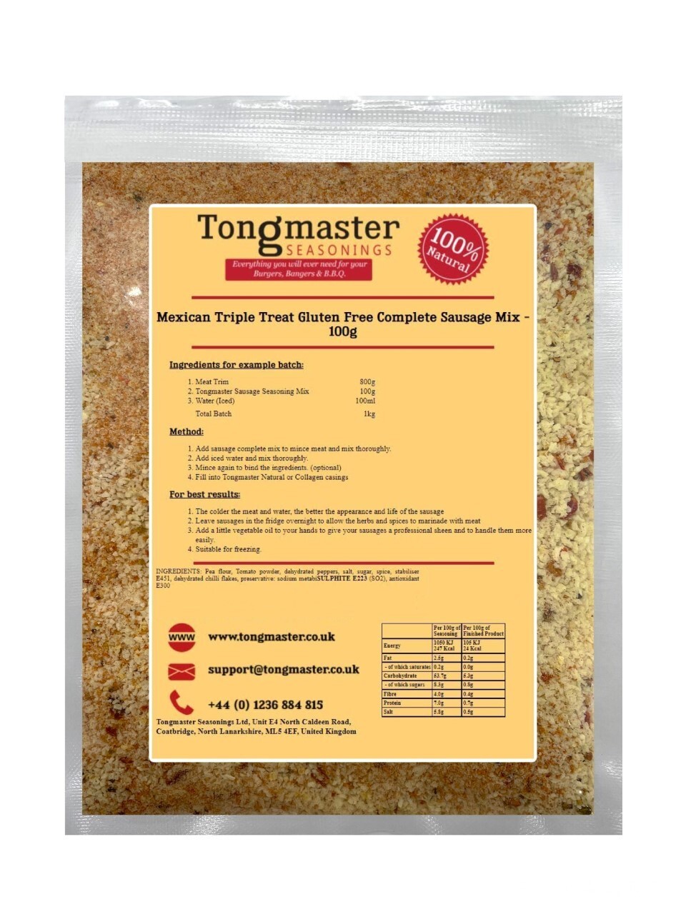 Mexican Triple Treat Gluten Free Complete Sausage Mix - 100g