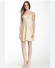 BCBG MAXAZRIA Metallic Gold Bamboo Floral Jacquard MABEL Pleated Party Dress 4