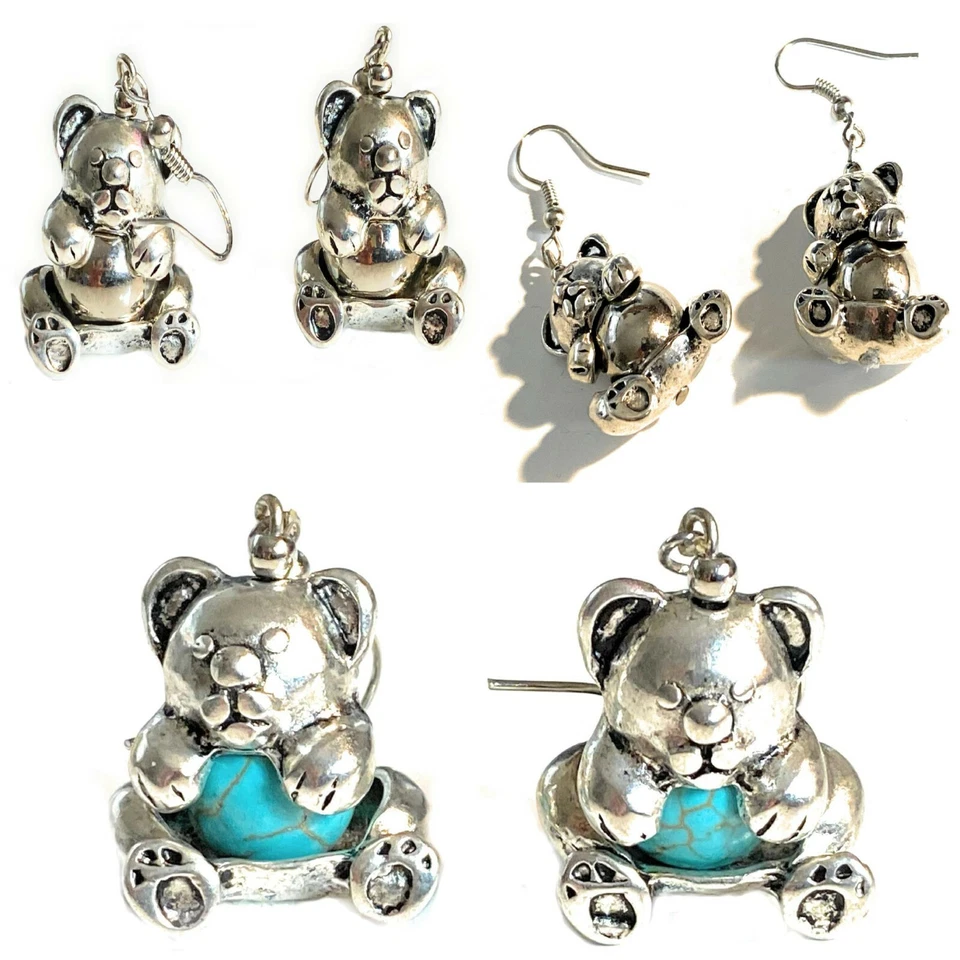 Orecchini donna di turchese con pietre dure in argento ciondolo orso scimmia da - Immagine 3 di 4