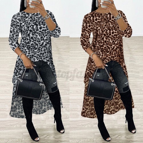 Women Leopard Print Long Shirt Tops 