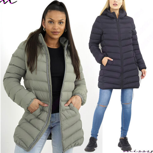 NEU DAMEN PUFFER gesteppte Kapuze Parka Winterjacke Mantel GRÖSSE 8-16 SCHWARZ - Bild 1 von 16