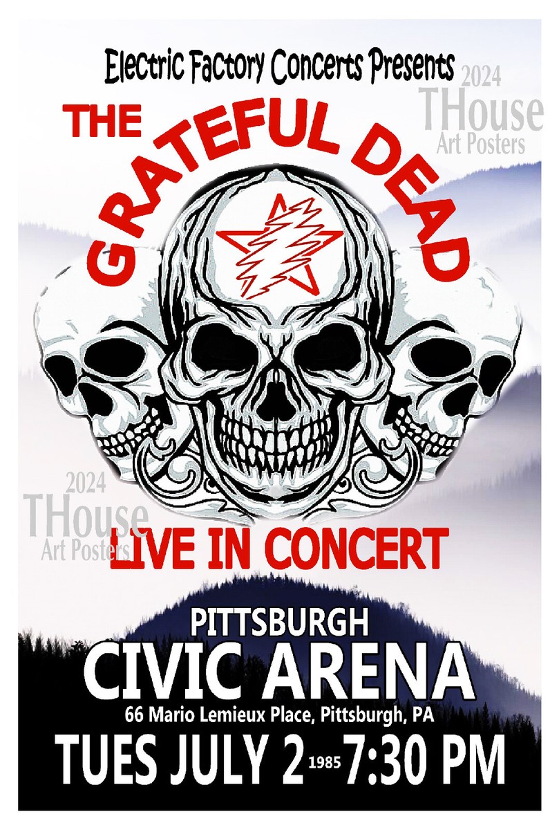 THE GRATEFUL DEAD 1985 Concert Poster PITTSBURGH PA CIVIC ARENA