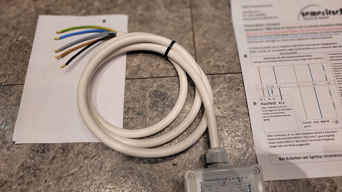 Powersplitter,Induktions Kochfeld Backofen,Herdanschluß Kabel 2 3 7,5m Powerbox