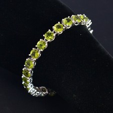 Round Natural Peridot Gemstone 925 Sterling Silver Bracelet Handmade Jewelry