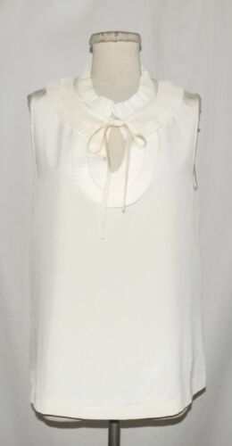 Kate Spade Yellow-Cream 100% Silk Ruffled Keyhole-Neck Sleeveless Blouse Top M