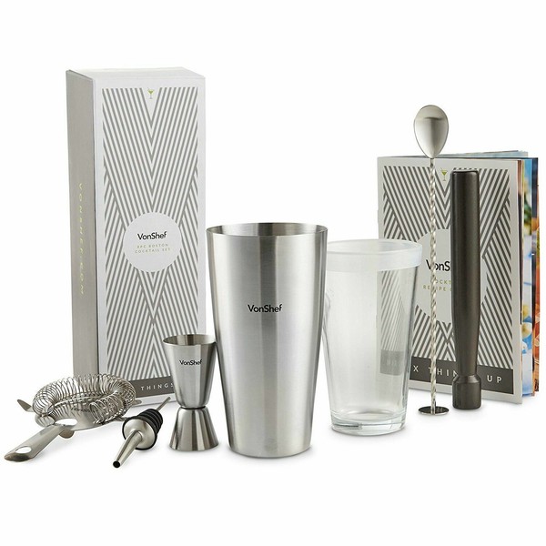 VonShef Boston Cocktail Shaker Set, Silver 8 Piece for sale online eBay