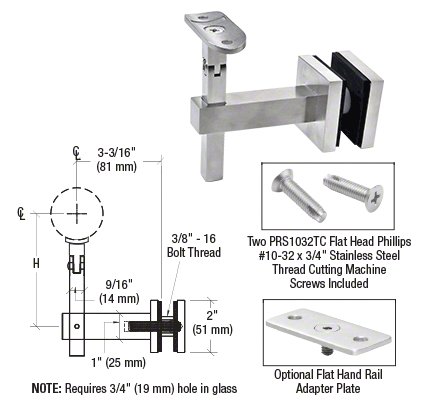 Soporte de riel de mano montado en vidrio CRL HR7EGBS de acero inoxidable cepillado serie Huntington - Imagen 5 de 6
