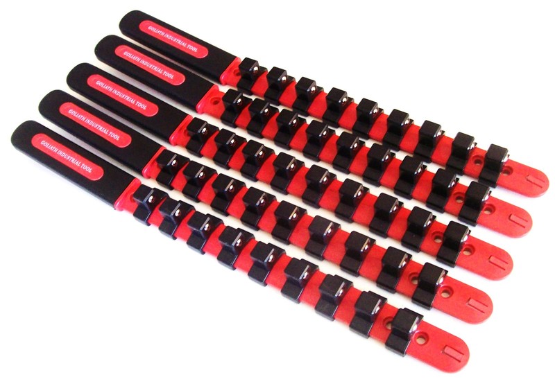 5 GOLIATH INDUSTRIAL 1/2" ABS PLASTIC SOCKET RAIL HOLDER ORGANIZER RED SR12BR