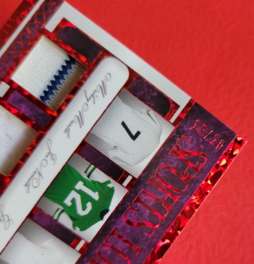 MICKEY MANTLE JOE NAMATH FLOYD PATTERSON GENE SARAZEN JERSEY PATCH CARD #d15/20 - Image 3 of 3