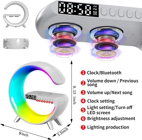 GLamp Wireless Charger RGB LED Night Light Control Bluetooth Speaker Alarm Clock - Picture 5 of 11