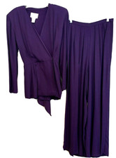 Vintage Lois Snyder Dani Max 2 Pc Purple Wide Leg Pant Suit Union USA Made Sz 8