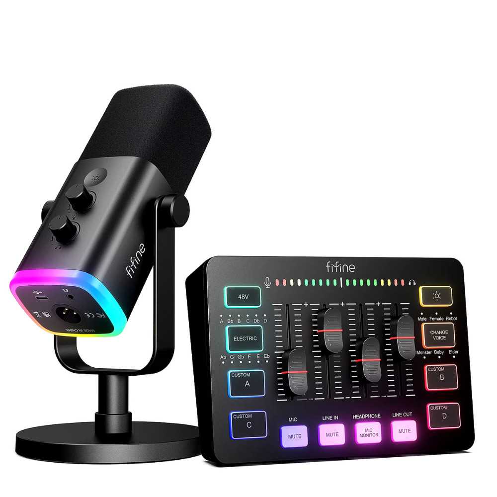 Pack podcast RVB lumineux avec micro dynamique pour studio gaming et streaming PC