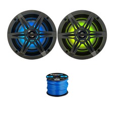 2x Enrock 6.5" 120W Marine LED Speakers w/2x Chrome, 2x Charcoal Grilles, Wire