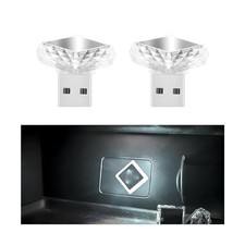 2pcs White Usb Mini Led Car Interior Ambient Atmosphere Lights Universal