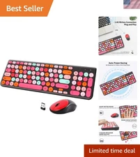 Wireless Keyboard and Mouse Combo, Retro Typewriter Keyboard with Round Keyca...