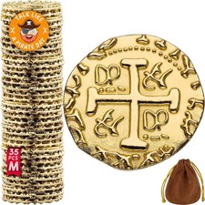 Treasure Coin Set of 35 Gold Pirate Doubloons - Great for Games Collectors