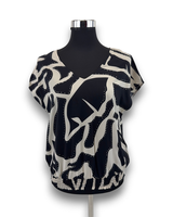 Comma Damen Bluse Gr. 36 Schwarz Mit Muster V-Ausschnitt Locker Geschnitten