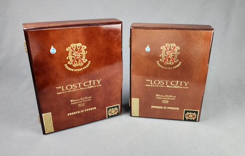 Fuente Opus X The Lost City Empty Cigar Box Pair Piramides Robusto Wood Velvet - Picture 2 of 14