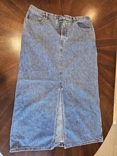 VTG 100 Cotton Eddie Bauer Women's Split Medium Wash Blue Jean Skirt Size 14