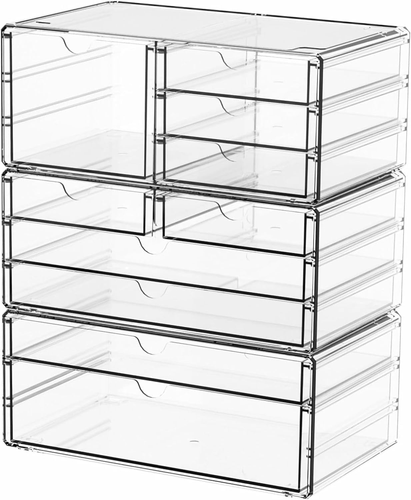 3Pack Clear Drawer Organizers Stackable,Acrylic Storage Drawers With 10 ...