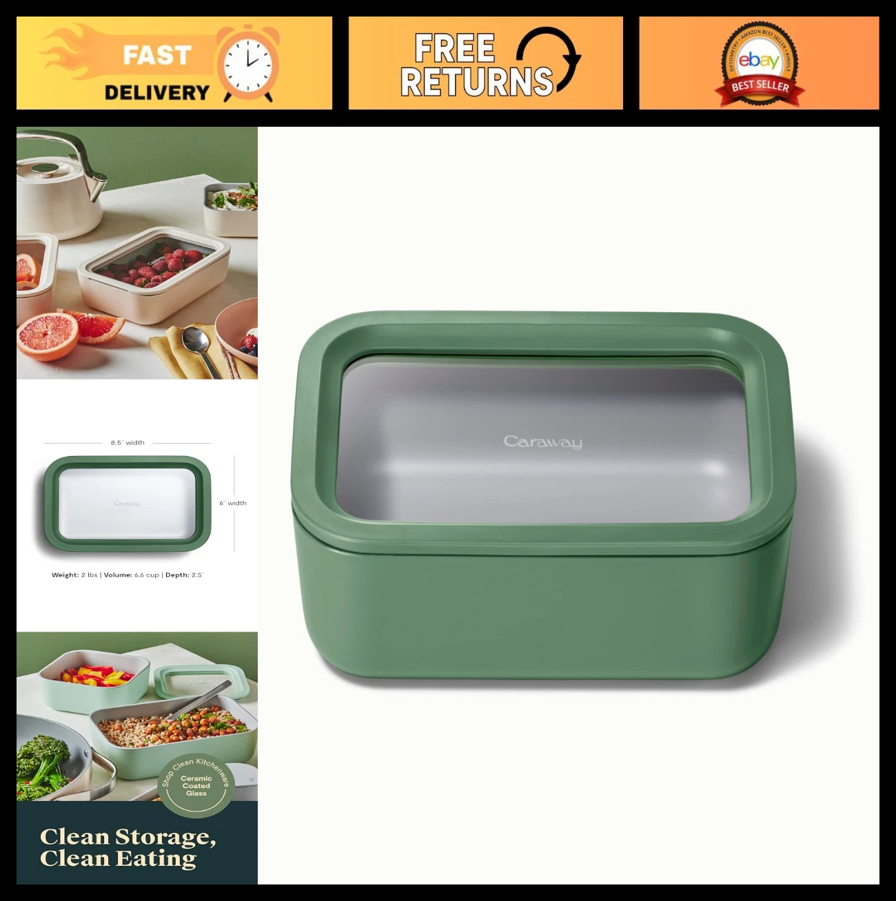 6.6 Cup Glass Food Storage Container - Non-Toxic, Non-Stick, Dishwasher Safe, Ov
