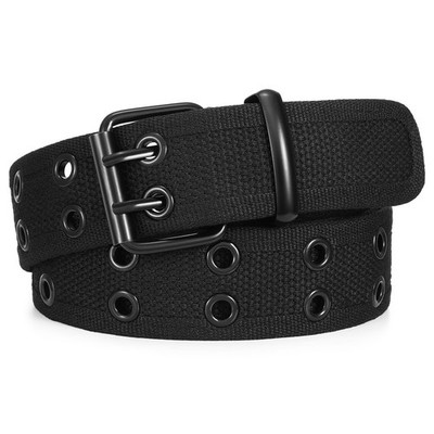 WHIPPY Canvas Double Grommet Fit Waist Size Below 40'', Black(black Buckle) 