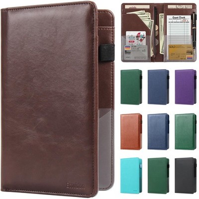 Leather Waitress Server Books Check Presenters w/ Zipper Pocket for Restaurants