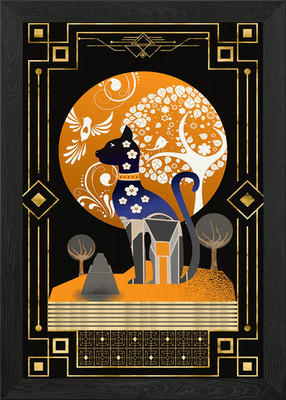 Art Deco Katzenliebhaber Geschenk gerahmtes Wandbild Poster Leinwanddruck Bild