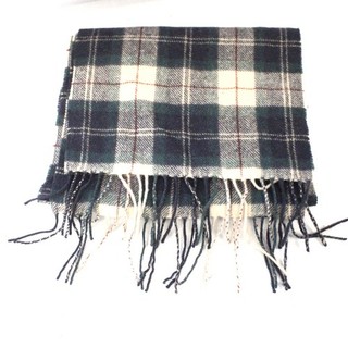 BARBOUR X LANDROVER Green Cream Check Tartan Scarf Fringed Wool Blend Style c52