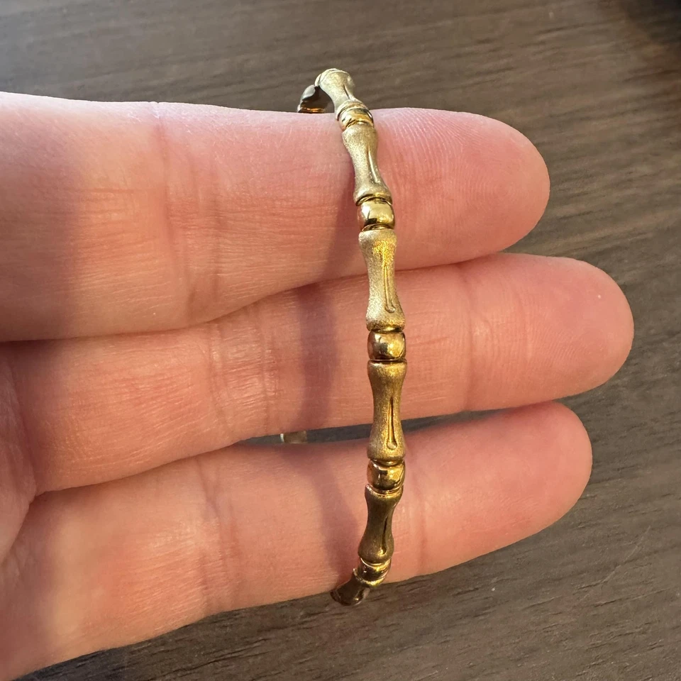 Brazalete Brazalete Giratorio Flexible Bambú Vintage Claro Oro Amarillo 18k 6.2g 7.5" Foto 2 de 4