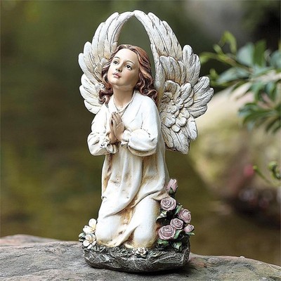 PRAYING ANGEL WITH ROSES GARDEN STATUE - GARDEN SCULPTURE