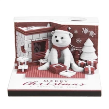 3D Calendar Paper Carving Notes Christmas House Bear Notepad Desktop Decor