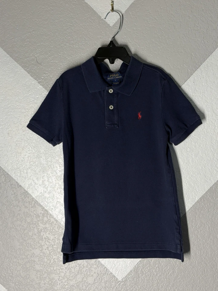 Polo Ralph Lauren Boys Navy Blue Short Sleeve Polo Shirt Size 7 Red Pony - Image 2 of 4