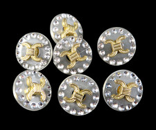 SET OF 7, Vintage Shank Buttons CLEAR ACRYLIC ROUND CUT Gold Tone CC Knot 15MM