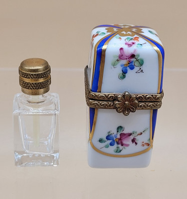 Limoges France Dubarry Peint Main Parfum Box mit Flakon Vintage 4,5 cm