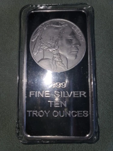 10 troy ounces Silver  .999 Bullion Indian Head Buffalo Design, Sealed