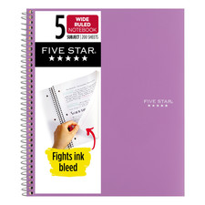 Five Star 5-Subject Spiral Notebook Wide Ruled : 8 in. x 10-1/2 in. Amethyst 