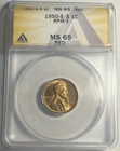 1950-S/S LINCOLN WHEAT CENT GRADED ANACS MS65RD RPM-3 REPUNCHED MINTMARK
