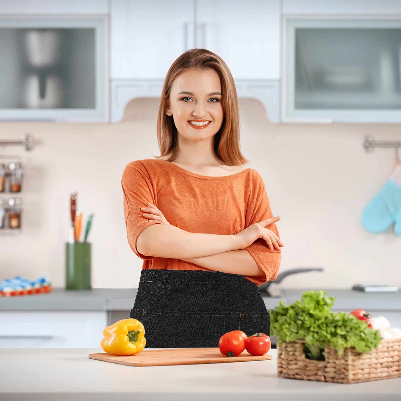 Toyvian Unisex Half Server Apron, Waitress Chef Short Denim Apron with 3 Pock...