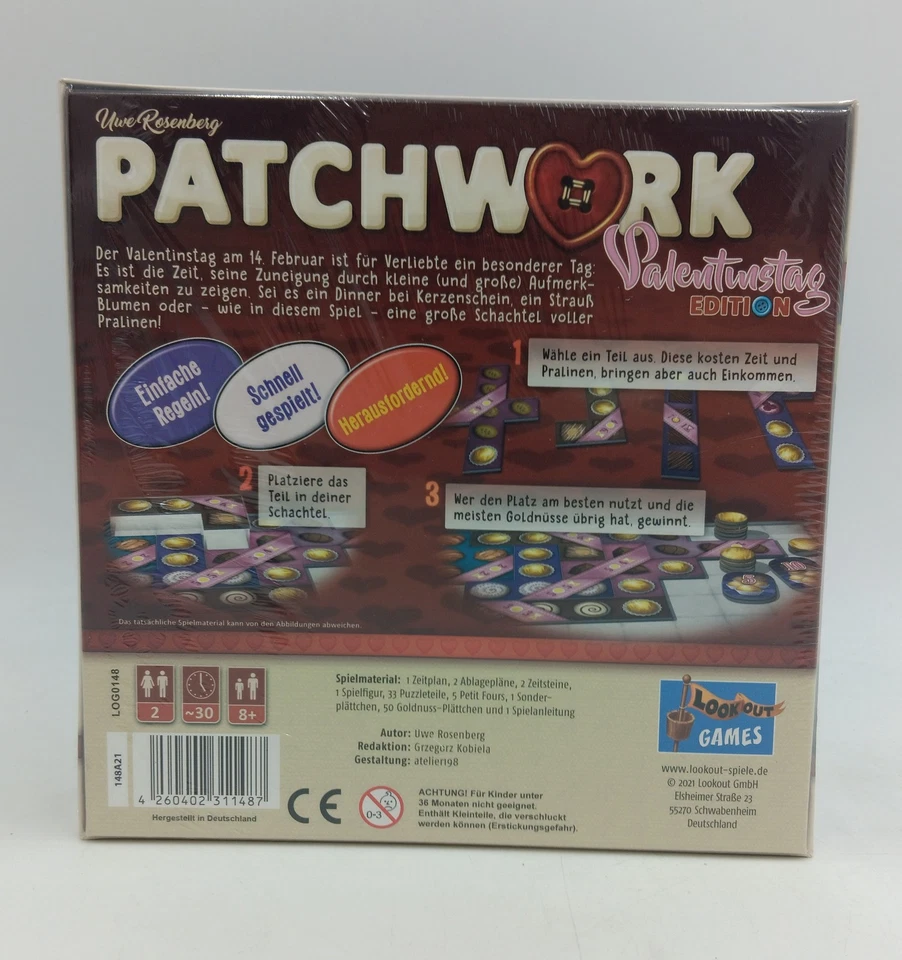 Patchwork Valentinstag Edition für 2 Verliebte Rosenberg Spiel Lookout Games NEU - Bild 3 von 3