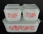 PYREX PINK GOOSEBERRY REFRIGERATOR DISHES 8 Piece SET w/LIDS BEAUTIFUL