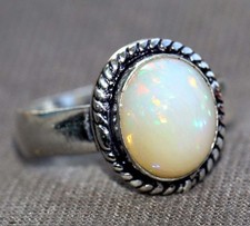 925 Silver Plated Fiery Natural Ethiopian Opal Ring US 8.5 Most Beautiful GW