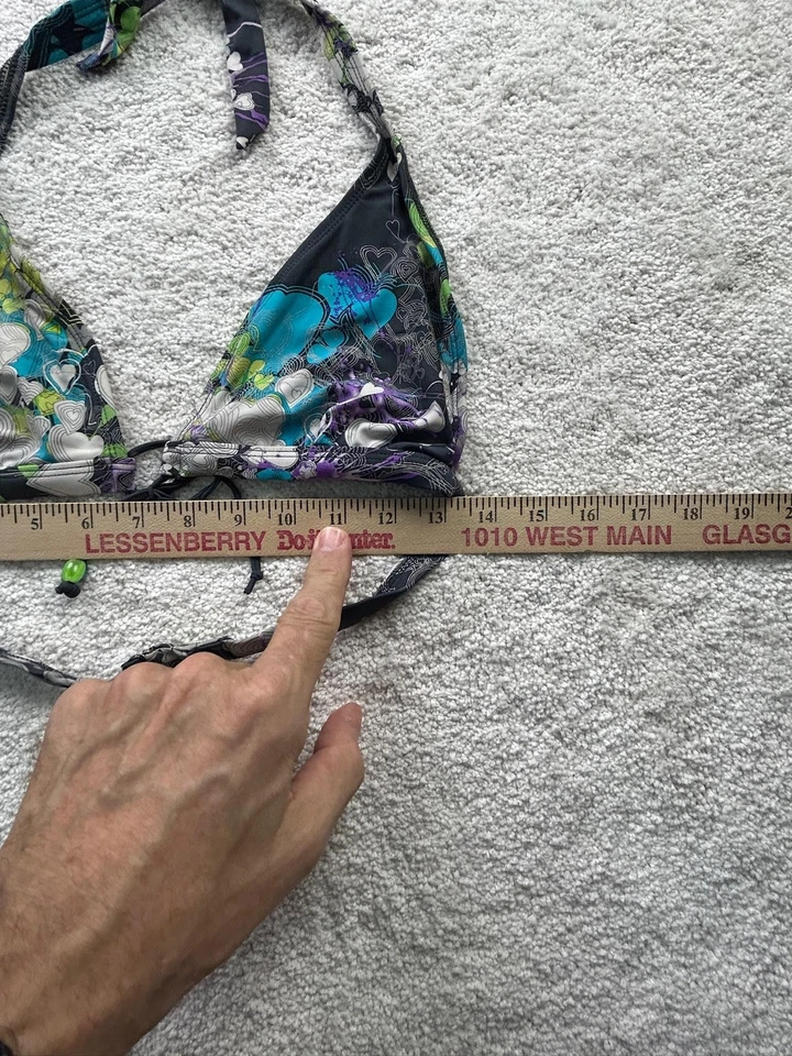 Body Glove Bikini Top Womens Large Black Blue Green Floral Halter Swimwear Beach - Image 3 of 4