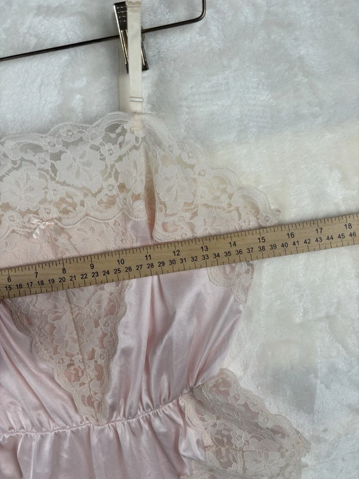 Винтажный JCPenney атласной кружева плюшевый комбинезон скольжения тела/игровой костюм розовый Sz M белье 80-х - Изображение 4 из 4