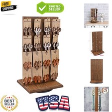 Wooden Rotating Two-Sided Jewelry Display Stand, Rotating Organizer with 32 H...