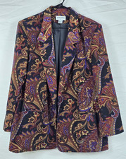 Vintage 90s Alfred Dunner Women's Paisley Blazer Jacket Multicolor Boho Size 16
