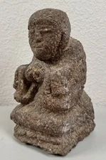 Antique Japanese Jizo Carved Stone Statue Monk Bosatsu Buddha Meiji 19th C Asian