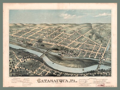 11896.Decoration Poster.Room wall.Home art design.1873 Catasauqua eye view map